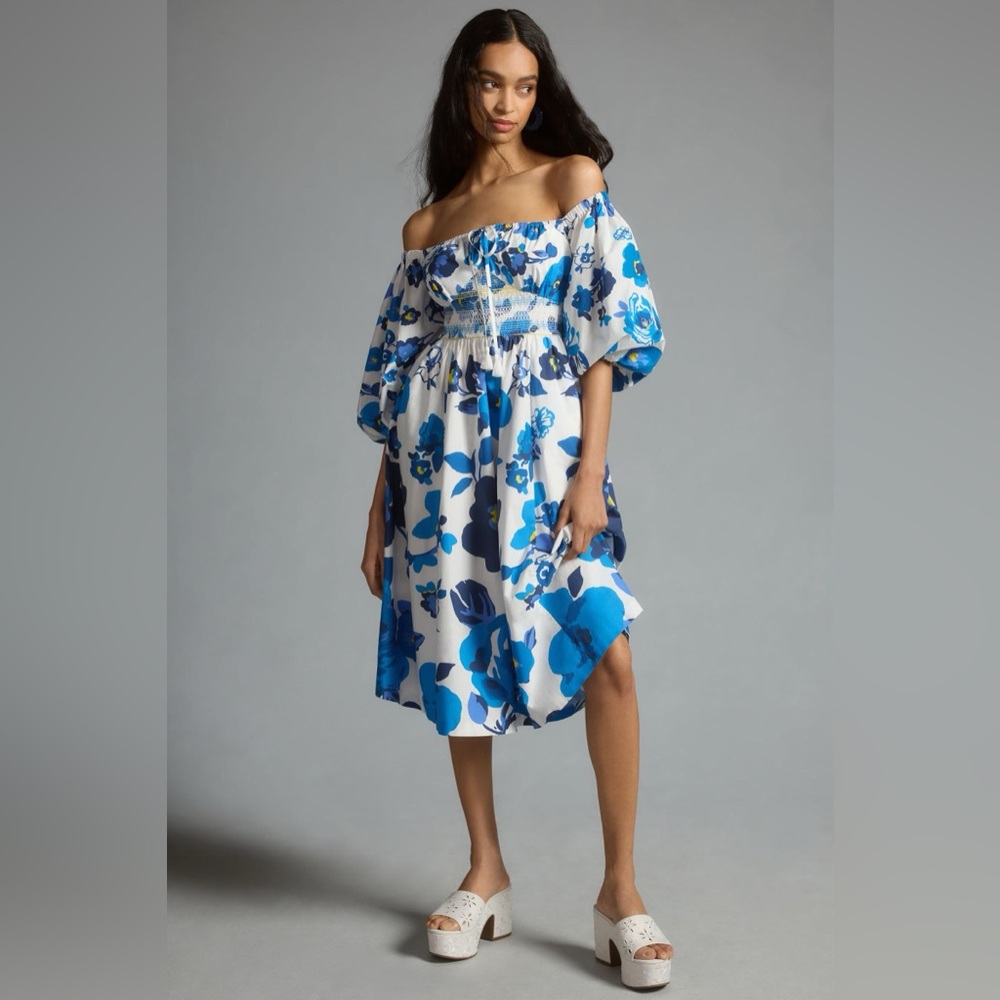 Anthropologie Plenty By Tracy Reese Off Shoulder Puff Sleeve Smocked Dress - NWT